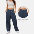 thumbnail image 5 of Ecqkame Cargo Sweatpants for Women Casual Straight Leg Jogger Elastic Waist Pants Solid Color Hiking Workout Sports Multiple Pockets Pant Dark Blue XL, 5 of 6
