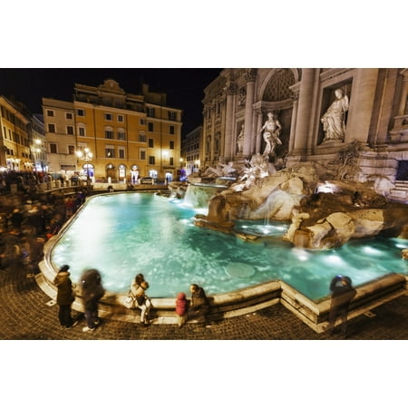 - Tourists at Trevi Fountain at nighttime Rome Italy Stretched Canvas - Reynold Mainse Design Pics (19 x 12)