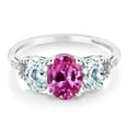 thumbnail image 2 of Gem Stone King 10K White Gold Pink Created Sapphire Sky Blue Aquamarine and Diamond Accent Three-Stone Women Engagement Ring 2.56 Cttw (Size 7.5), 2 of 4