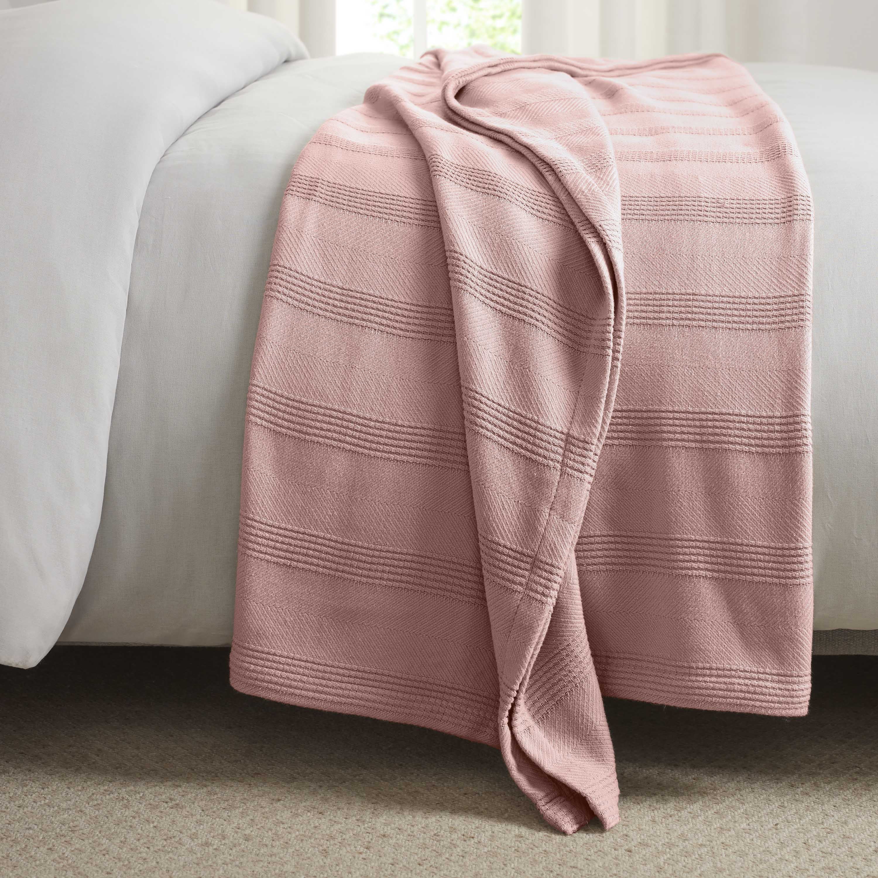 Lightweight Breathable 100% Cotton Knit Blanket – All-Season Bed Blanket – Twin Size – Pink Clay