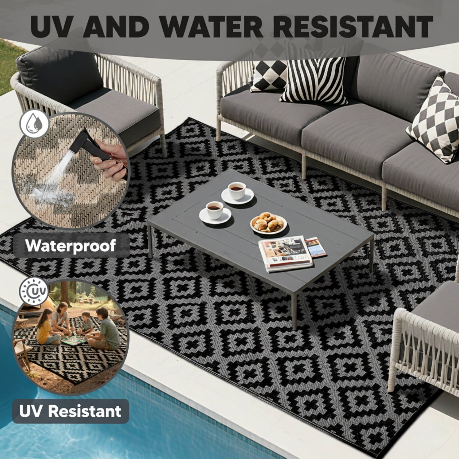 UNTIMATY 4'×6' Outdoor Rug Waterproof Patio Carpet Outdoor Area Rug Large Plastic Straw Mat for RV Camping Porch Deck Balcony