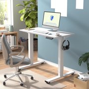 FitStand Electric Height Adjustable Standing Desk, 40x24 One-Piece Desktop Sit Stand up Desk with 176 lbs Load, 4 Memory Heights & 2 Hooks for Home Office, White