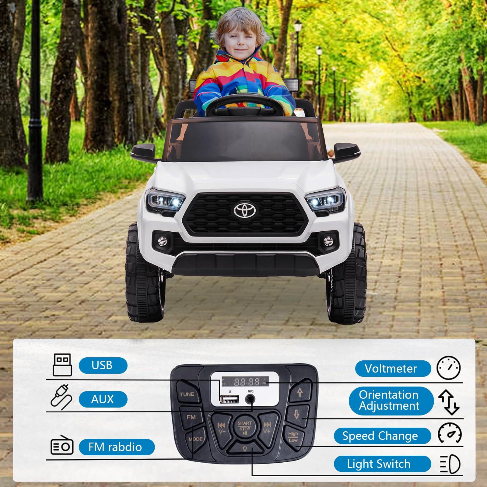 Sakiyr Licensed Toyota Tacoma 12V Kids Ride On Car, Kids Electric Vehicles with Parent Remote Control Spring Suspension Safety Belt, Soft Start, Led Headlight, Age for 37-72 Months