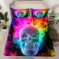 thumbnail image 2 of Homewish Spooky Gothic Skull Queen Sheet Sets,Halloween Skeleton Flat Sheet,Pink Black Yellow Queen Fitted Sheet For Boys Girls,Microfiber Bedroom Decor,4pcs, 2 of 7