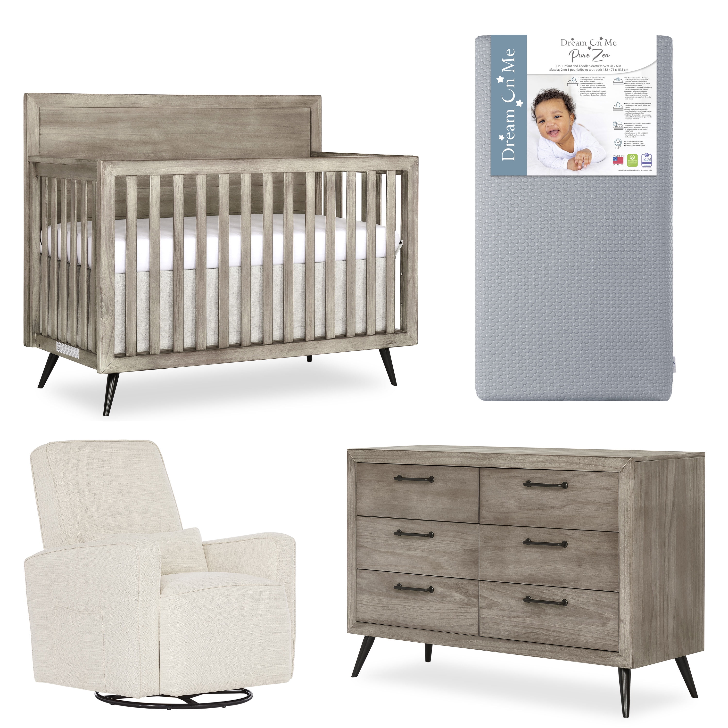 Evolur Nursery Essentials Bundle of Stilnovo 4in1 Convertible Crib