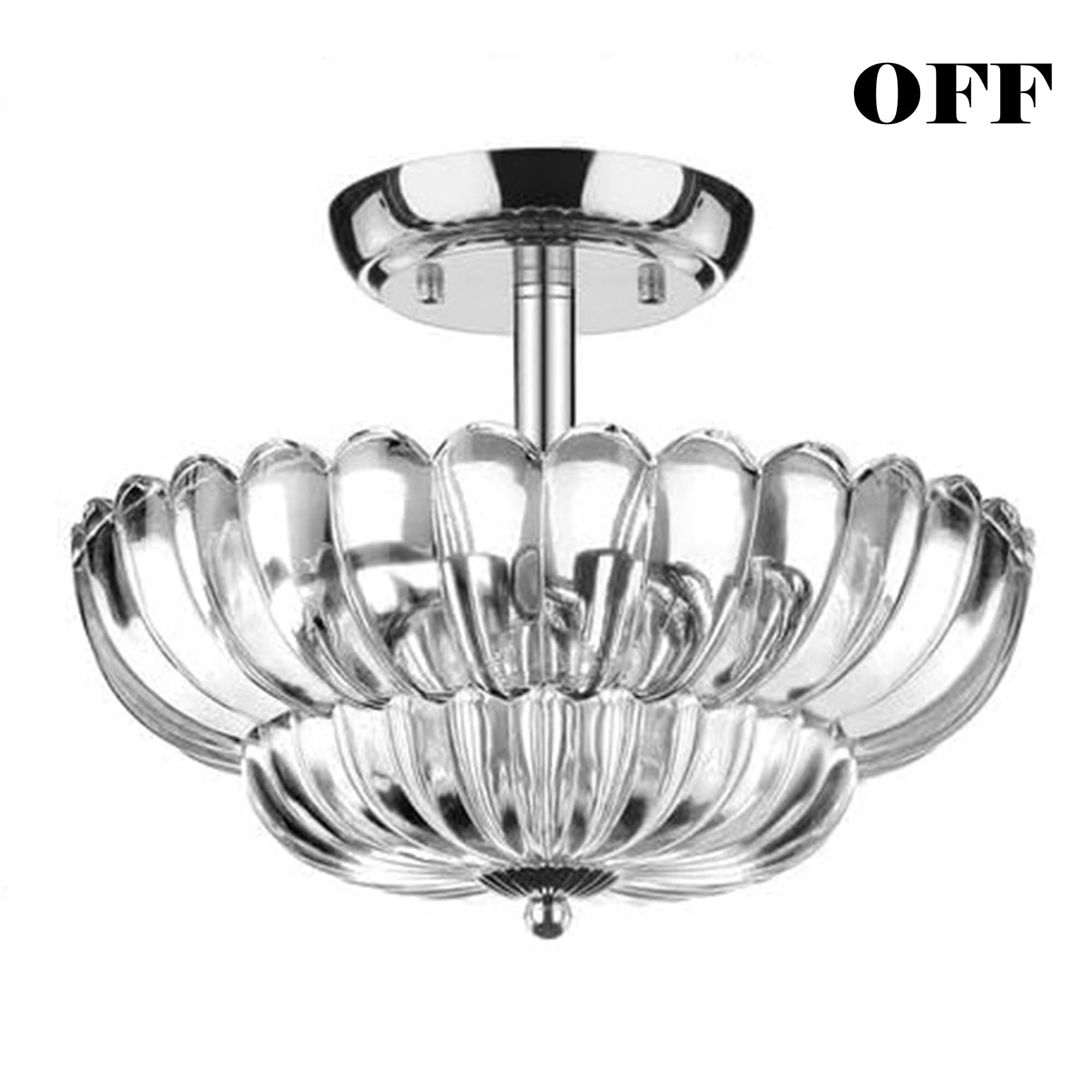 Kiven 11.8in Flush Mount Ceiling Light Fixture Dimmable, 3-Light Anti Glare Close to Ceiling Light with 15FT Plug-in Cord, Modern Glass Chandelier for Bedroom Kitchen Hallway