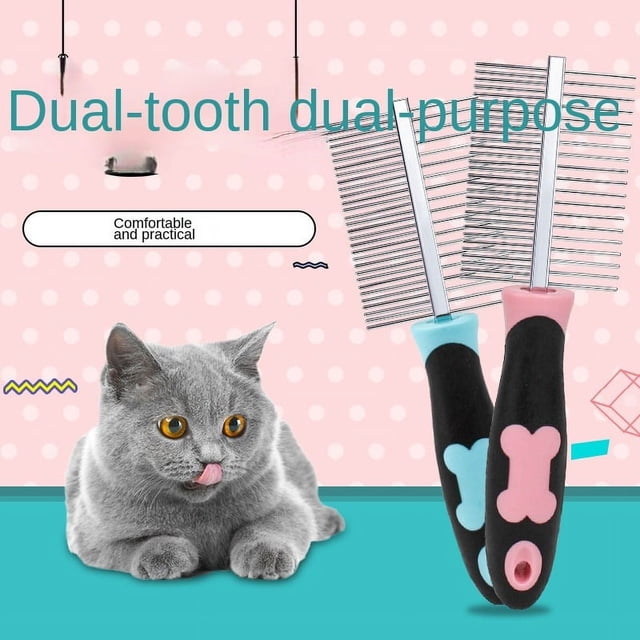 2 uds. Peine para mascotas, perros pequeños y grandes, disponible con hileras individuales/dobles, dientes de acero inoxidable, elimina pulgas/enredos, pelo suelto, peine para perros, cepill