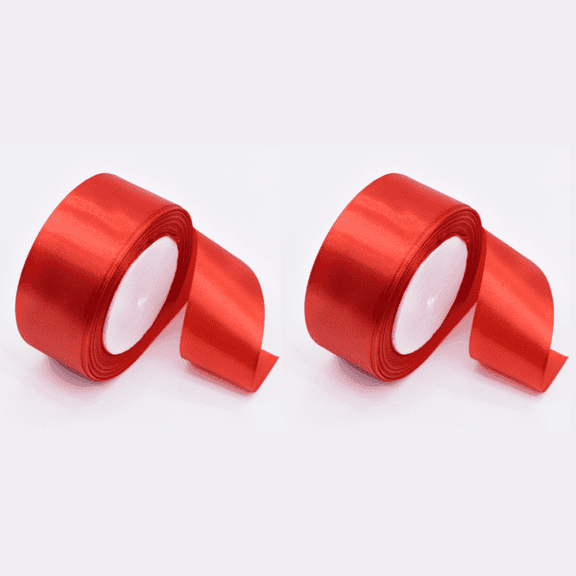 COREBAY 2 Rolls Red Satin Ribbon, 1.5 Inch Wide x 25 Yards, Polyester Fabric for Gift Wrapping, Bows, Wedding Decor, Flowers, Crafts and Hair Accessories, Total 50 Yards (Red, 2 Pack)