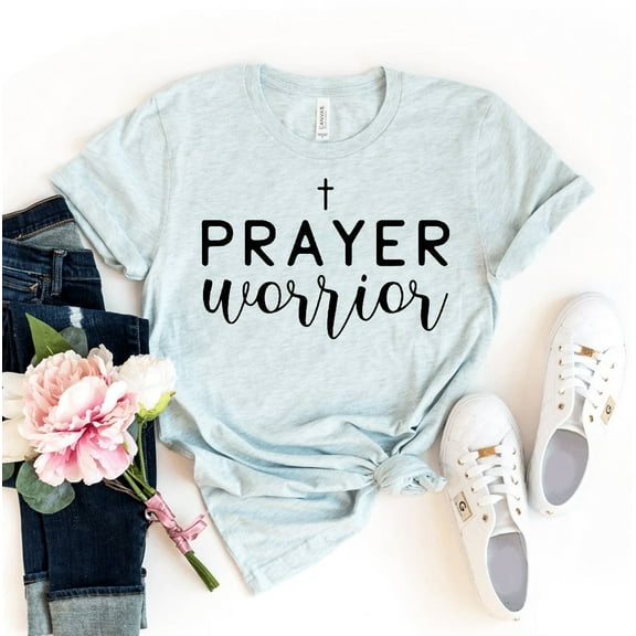 Prayer Warrior T-shirt Church Top Religious Tshirt Christian Shirts Faith Tee Cross Gift Women's Worship Shirt