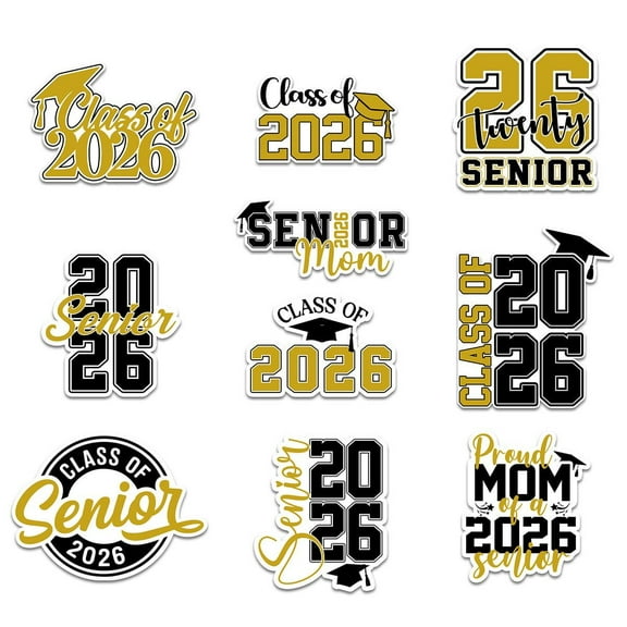 10 Pcs Class of 2026 Senior Stickers | Gold & Black Graduation Vinyl Decals | Gift for Grads, Senior Moms or Scrapbooks