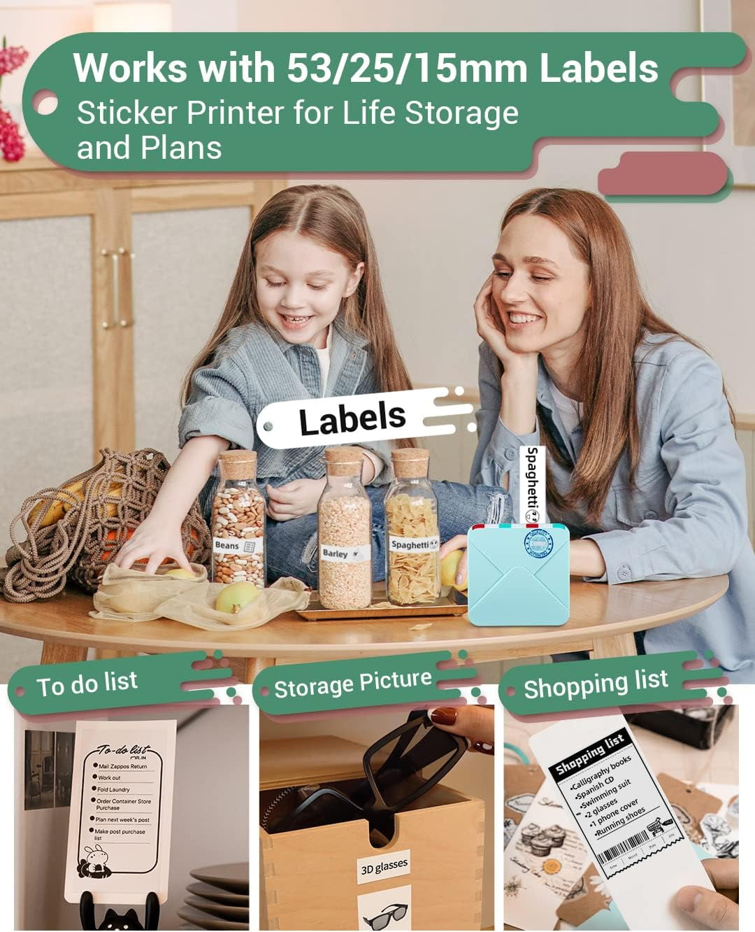 Phomemo M02S Mini Thermal Printer - HD 300dpi Bluetooth Printer for Phone, Compatible with iOS & Android - Perfect for Journaling, Photos & Creative Fun - Great Gift Idea (Teal)