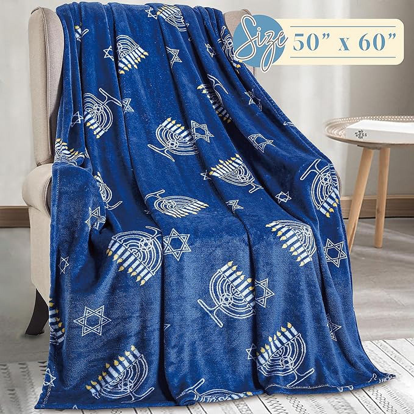 Elegant Comfort Lightweight Printed Throw Blanket- All Season, Soft, Cozy and Plush- Decorative Throw Blankets, Perfect for Lounging, 50 x 60 inches, Hanukka, Throw Blanket