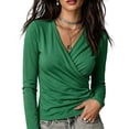 thumbnail image 4 of Womens Long Sleeve Shirts Helii Casual Crisscross V Neck Long Sleeve T-Shirt Cozy Workout Top Slim Fit Blouse Daily Fall Fashion Outfit Basic Y2K Tops 2026 | Green,XL, 4 of 5