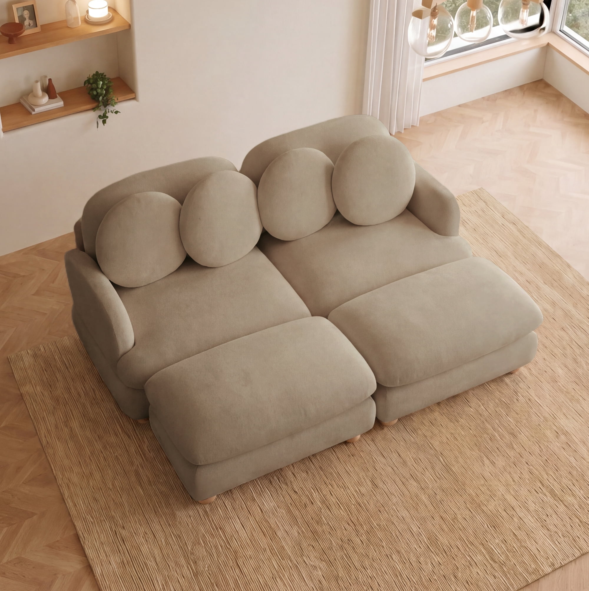 68" 4 Seater Comfy Chenille Modular Sectional Sofa Couch with 4 Throw Pillows and 2 Ottoman