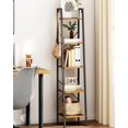 thumbnail image 3 of Ladder Shelf, Bookshelf Bookcase, Freestanding Corner Storage Shelve with 2 Hooks for Home Office, Living Room, Kitchen, Bedroom, Industrial, 5-Tier Rustic Brown, 3 of 7
