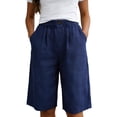 thumbnail image 2 of Casual Shorts for Women High Waist Loose Summer Bermuda Pants with Button Comfortable Solid Color Womens Shorts Navy L, 2 of 6