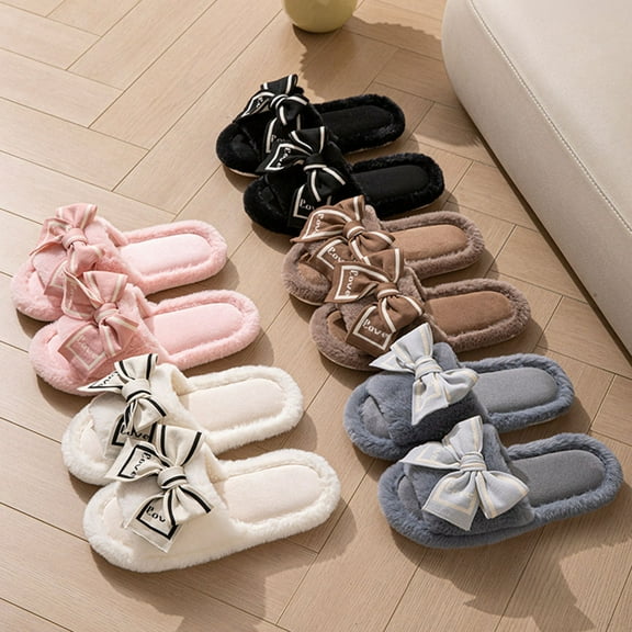 Winter Womens Slippers Flat Heel Open Toe Slip-on Warm Shoes Women Home Furnishing Outdoor Indoor Fashion Slippers