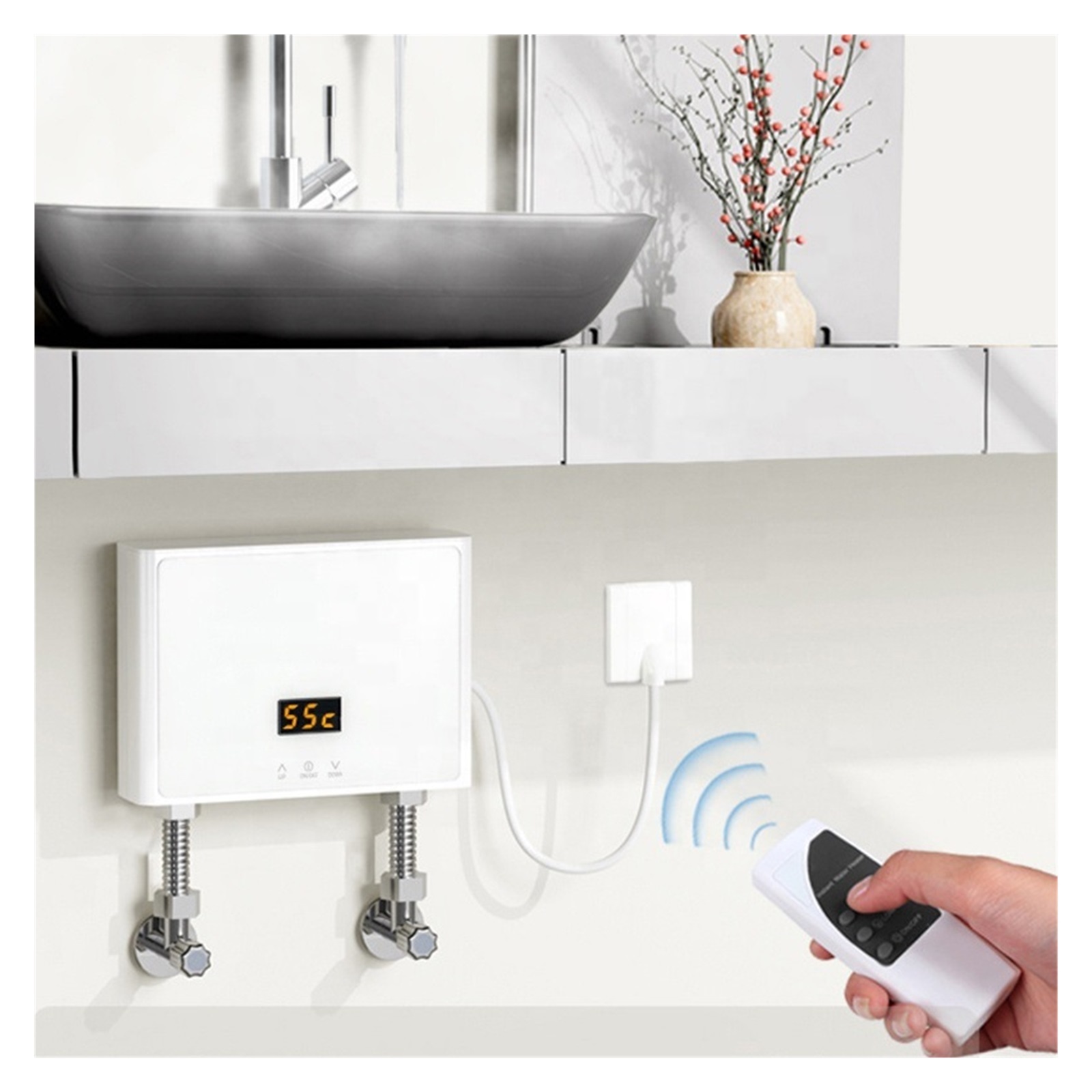 Hot Water Heater 3000W/4000W/5500W Instant Tankless Heater Thermostat Induction Smart Touch Electric Heaters Shower Automatic ,Safety Protections