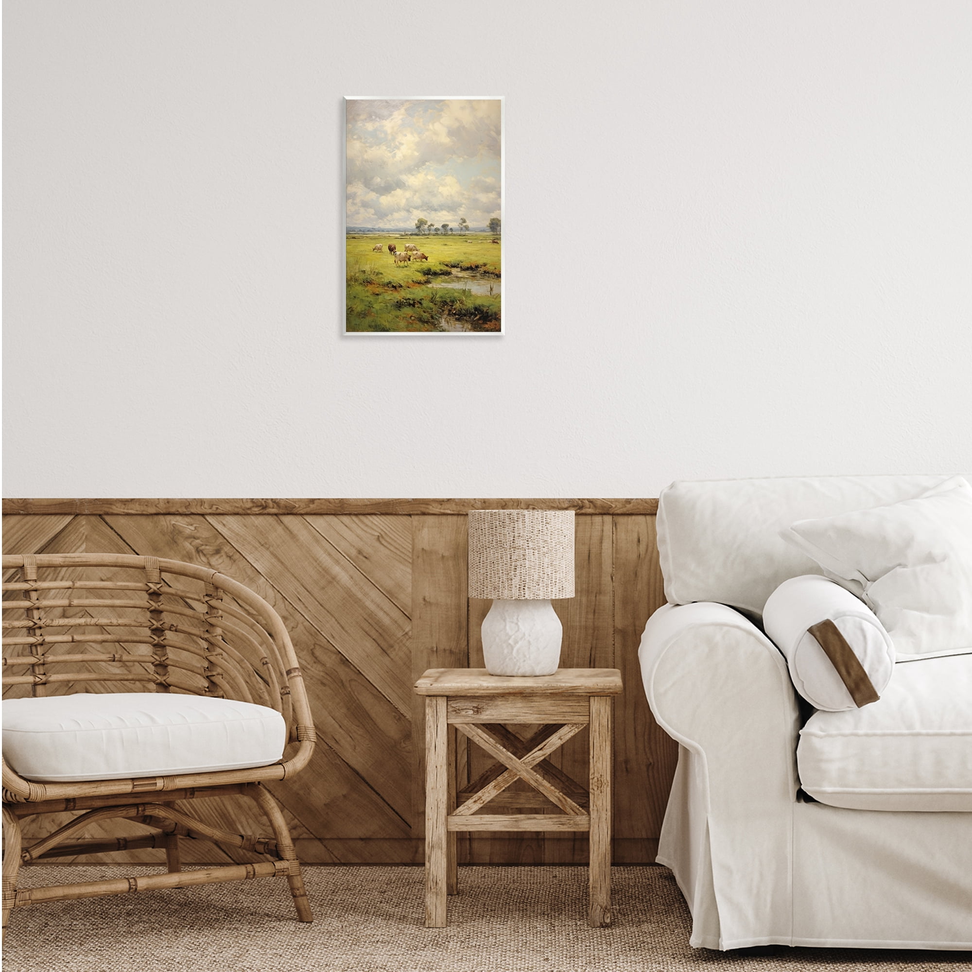 Stupell Industries Grazing Cows Countryside Landscape Painting Unframed Art Print Wall Art, 13 x 19