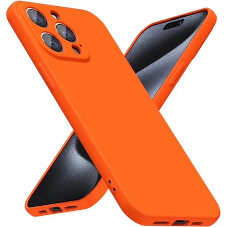 QICICI-Silicone Case For Iphone 15 Pro Ultra Thin Slim Minimalist Soft Rubber Gel Matte Phone Case For Women Men Cute Girly Aesthetic Protective Case With Camera Cover Neon Orange