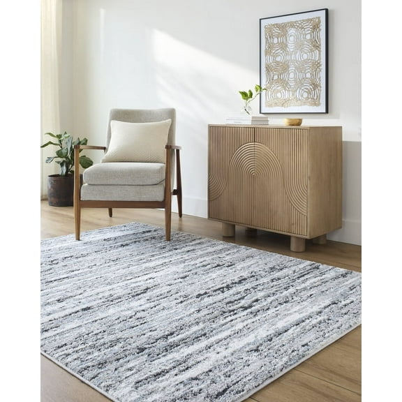 Livabliss Area Rugs for Living Room, 5x7 Andorra Plus Modern Black Rug, Bedroom Dining Room Home Decor Stain Resistant Carpet (5'3" x 7')
