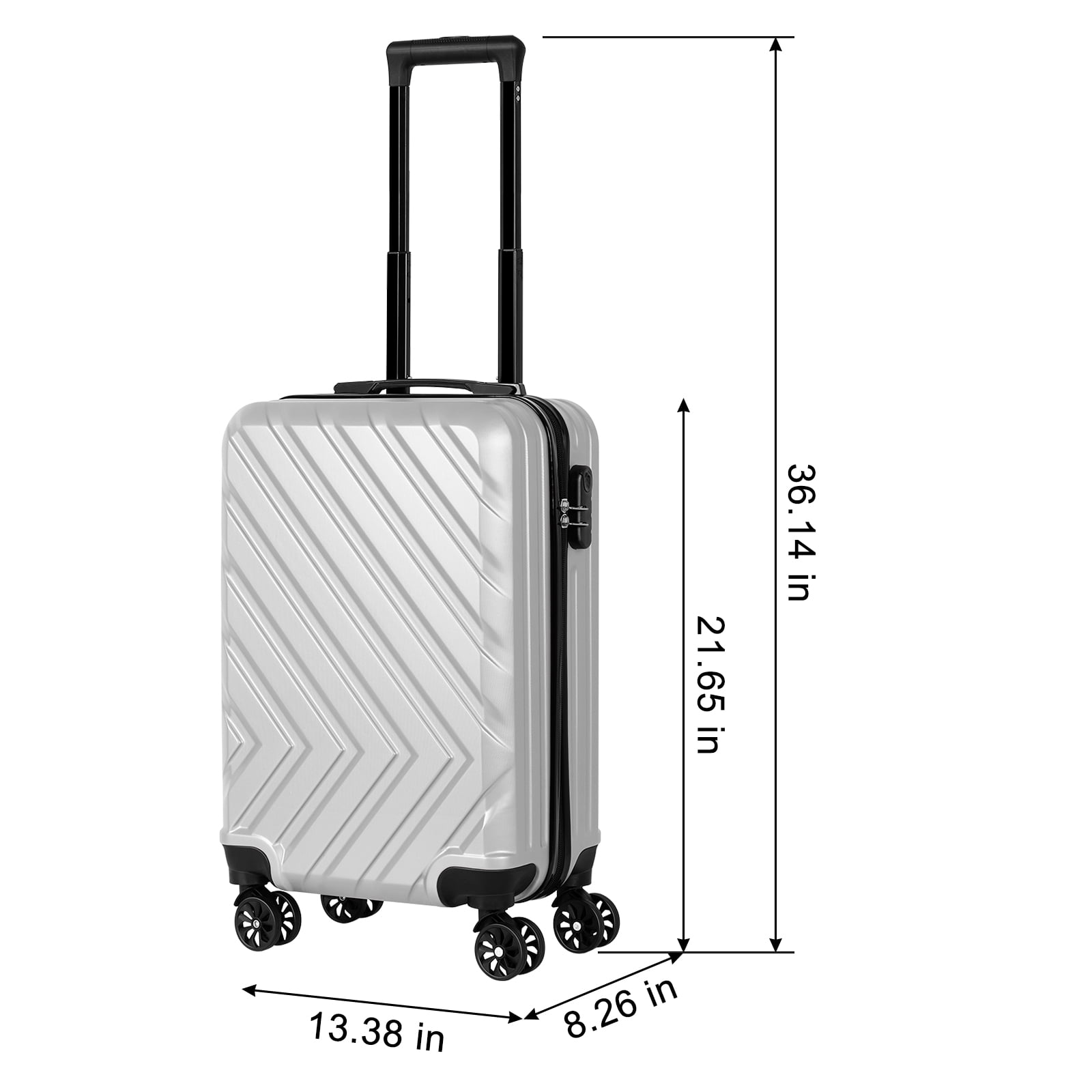 Arrow Stripe Luggage Travel Sliding Wheels 20" Silver
