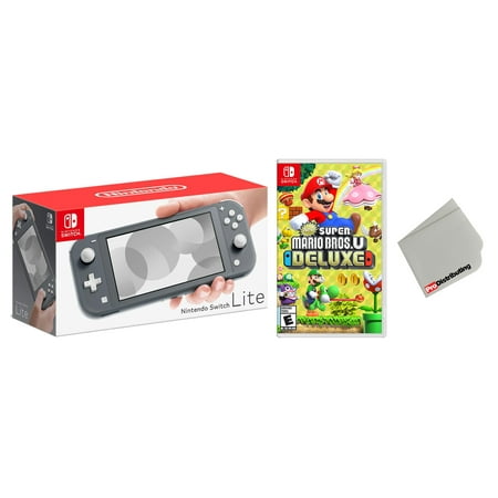 Nintendo Switch Lite Gray Bundle with Super Mario Bros. U Deluxe Game - Import with US Plug