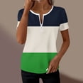 thumbnail image 2 of CYMMPU Women's Short Sleeve Shirts Zipper Color Block V Neck Tunic Tops Casual Blouse Summer Fashion T-Shirts Army Green M, 2 of 6