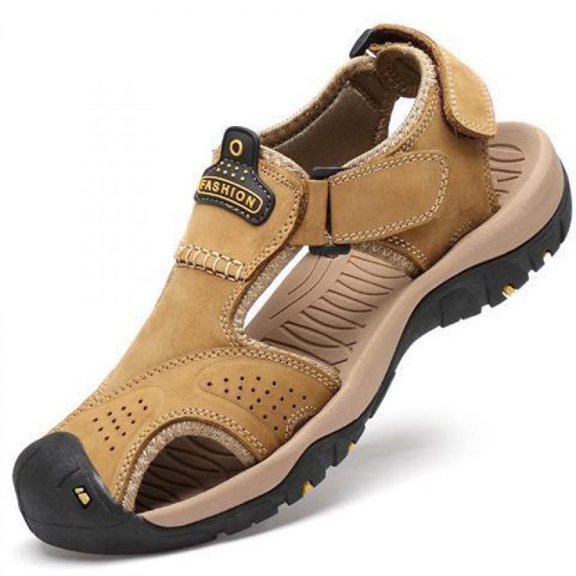 Sandales Décontractées pour Hommes Bout Fermé Sandales de Pêcheur Réglables en Cuir Antidérapantes Sandales de Randonnée-Youyou