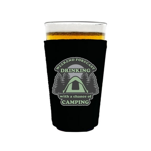 Weekend Forecast Drinking with a chance of Camping Pint Glass Coolie (Black)