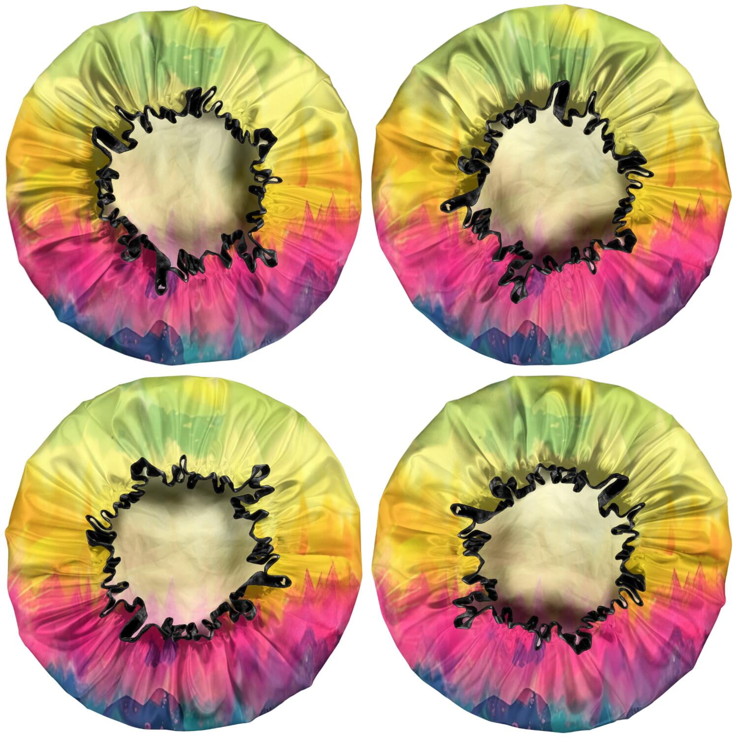 Shower Caps,Colorful Tie Dye Pattern Waterproof Shower Cap for Women 4 Pieces,Double Reusable Hair Cover for Shower PEVA Elastic Stretch Hem
