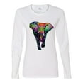 thumbnail image 2 of Colorful Rainbow Floral Elephant Animal Lover Womens Graphic Long Sleeve T-Shirt, White, Large, 2 of 3