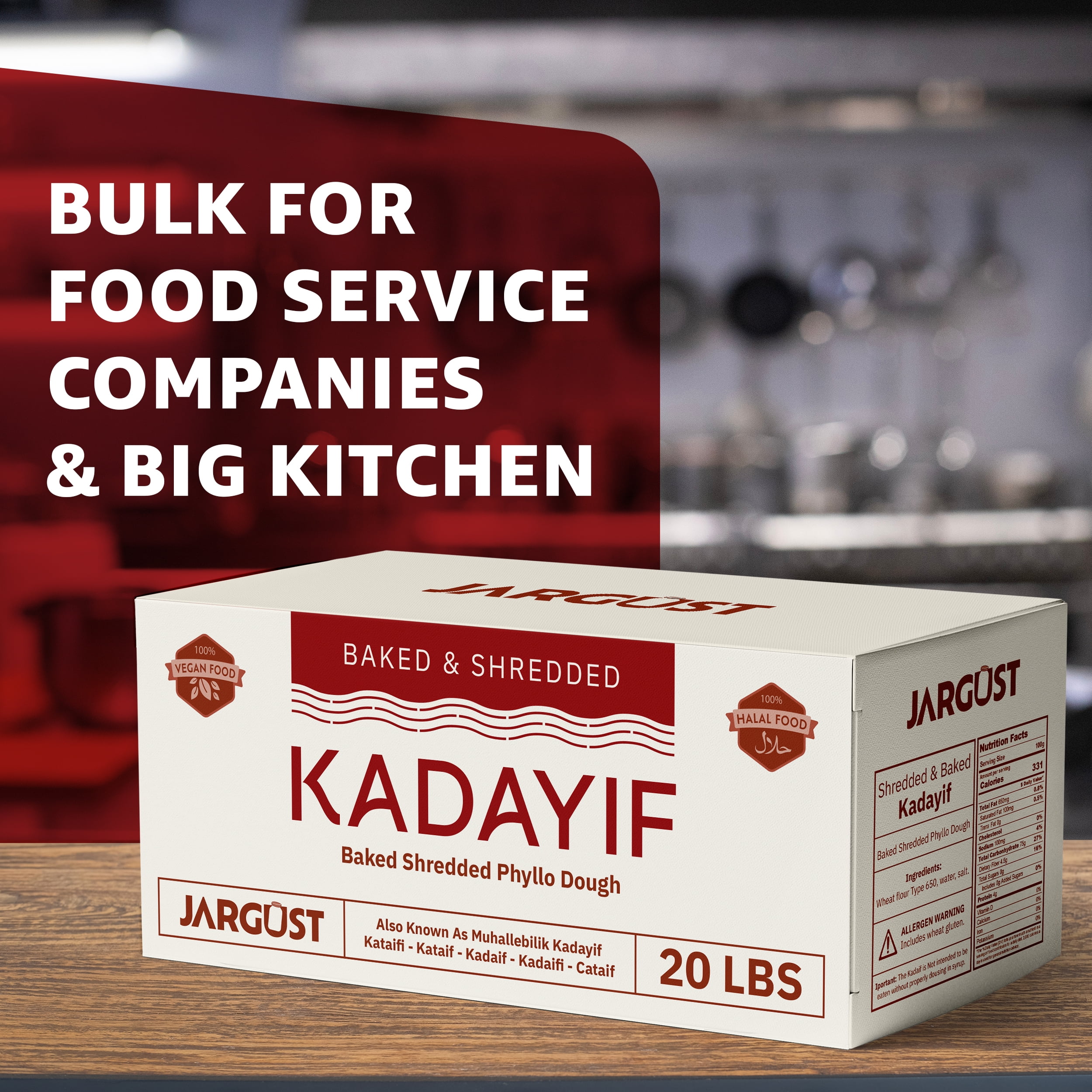 Jargust Bulk Baked & Shredded Kataifi, Shredded Fillo Dough, Pastry Dough, 20lb