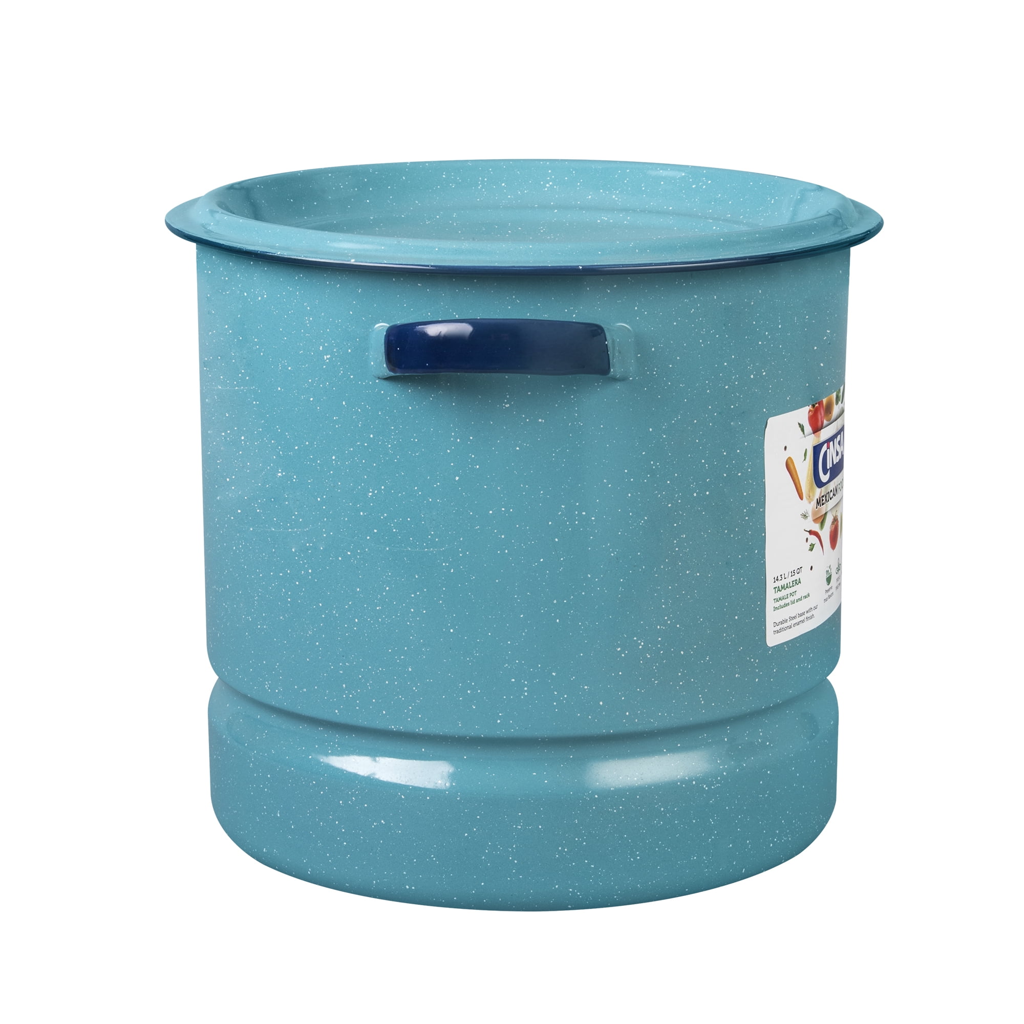 Cinsa Turquoise Blue 15-Quart Enamel on Steel Stockpot with Lid and Trivet