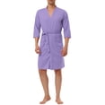 thumbnail image 2 of INSPIRE CHIC Men's Waffle Spa Robe Solid Color Sleepwear Long Sleeves Bathrobe XS Purple, 2 of 5