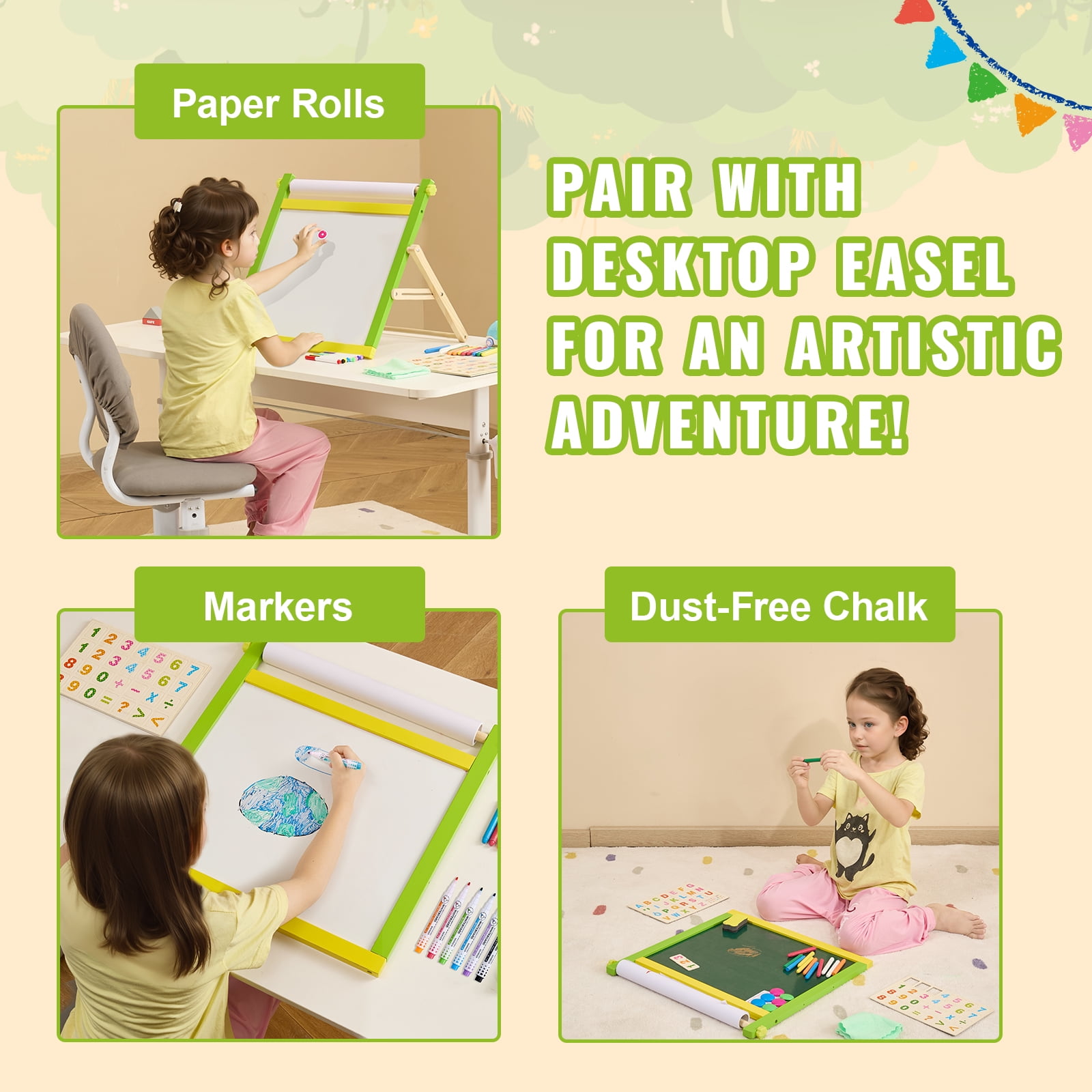 VEVOR Easel Accessory Set, 32 PCS Kides Art Easel Painting Kit Including Chalks, Dry-Erase Markers & Paper Rolls, Supplies Set for Tabletop Art Easel, Painting Accessories for Toddlers Boys and Girls