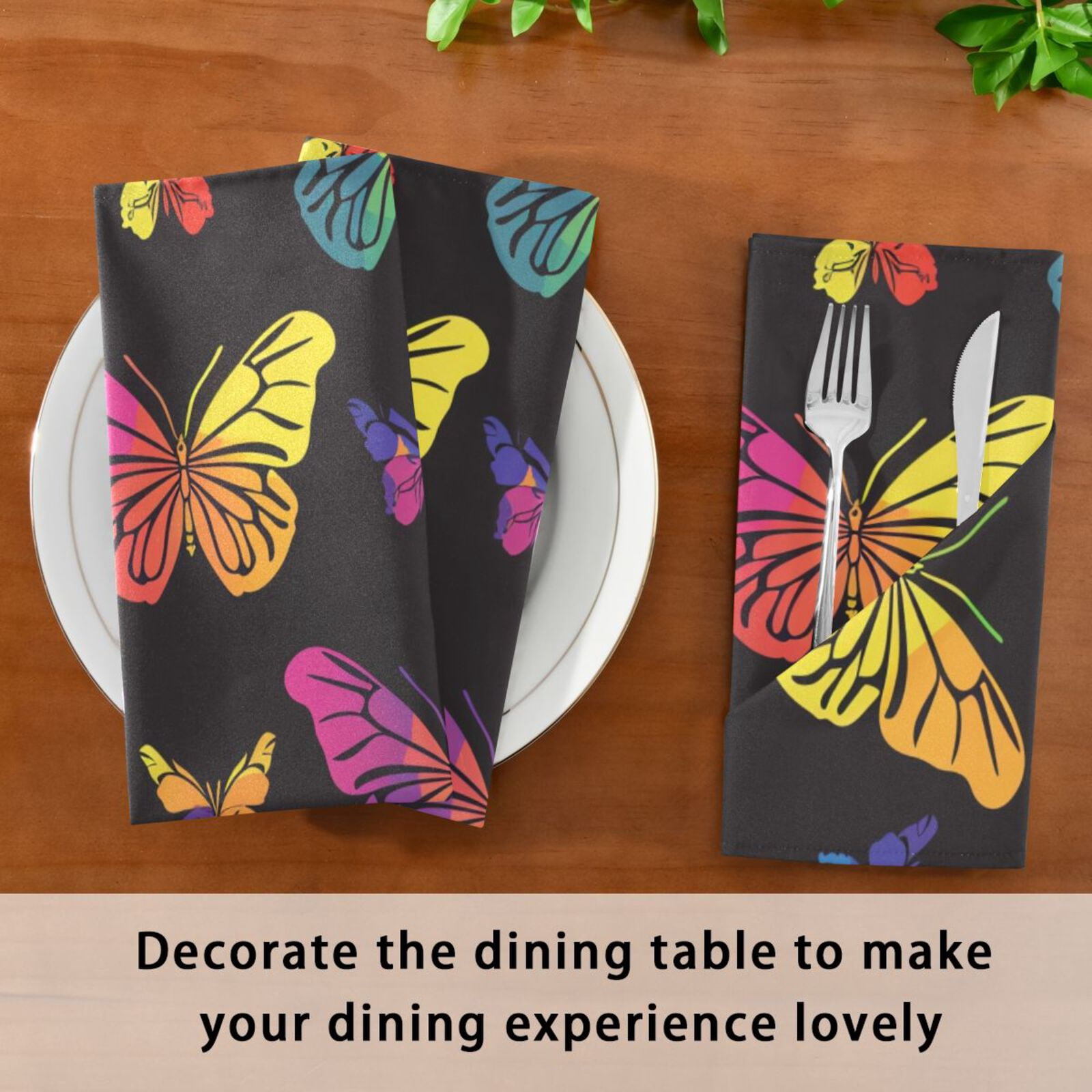 JSTEL Butterfly Print Rainbow Color Cloth Napkins Set of 6, 20x20 Inch Washable and Reusable Napkin for Decoupage Dinner Party Everyday Use
