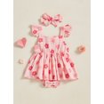 thumbnail image 5 of Baby Toddler Girls Summer Romper Dress 3 6 12 18 Months Flying Sleeve Floral Print Sweet Romper with Headband, 5 of 9