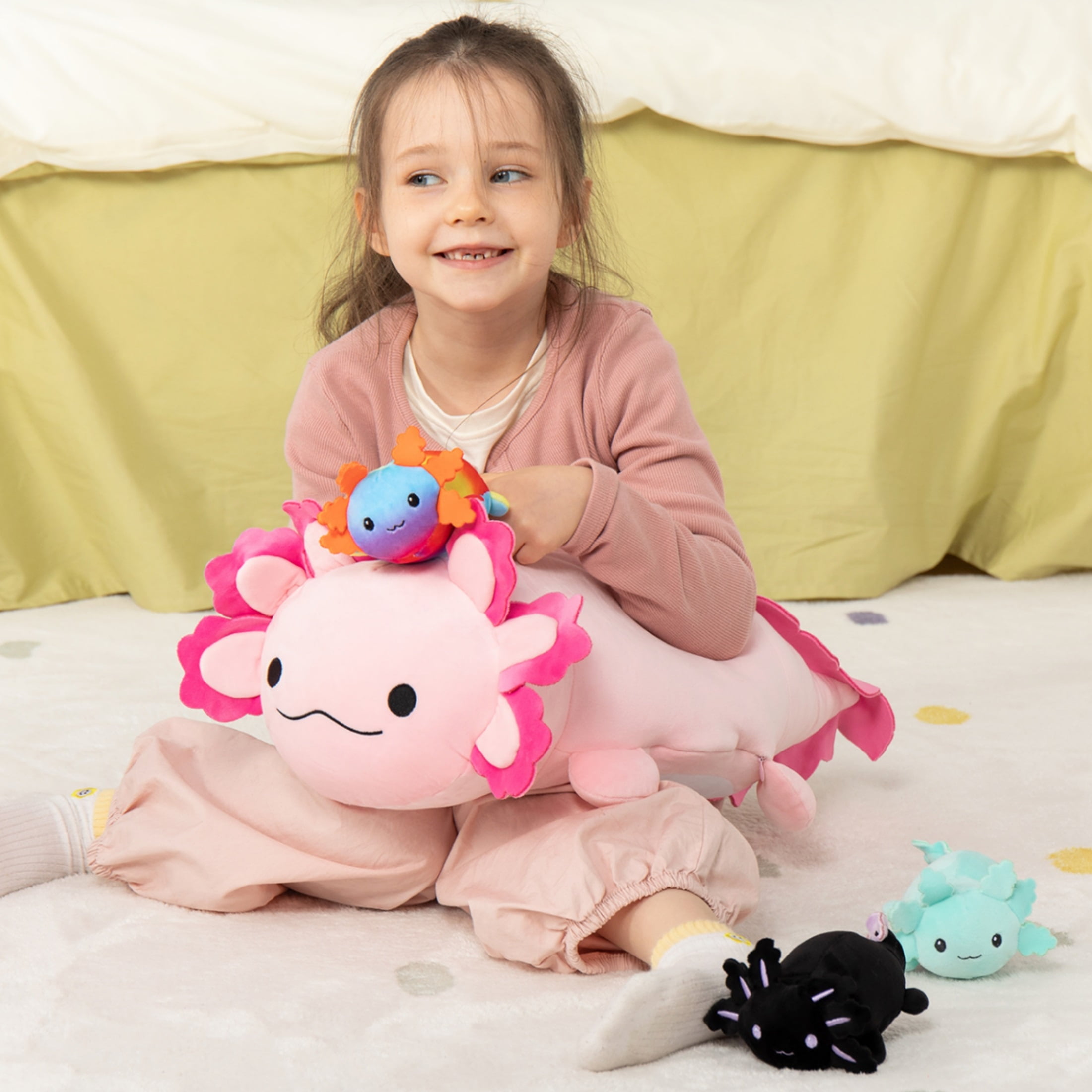 MaoGoLan 23.5" Giant Axolotl Stuffed Animals with 3 Babies Inside Large Axolotl Plush Toy