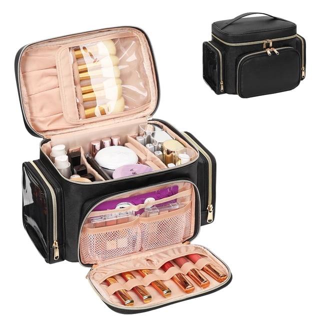 Bolsa de maquillaje Bagmoly, organizadora de viaje portátil grande, negra