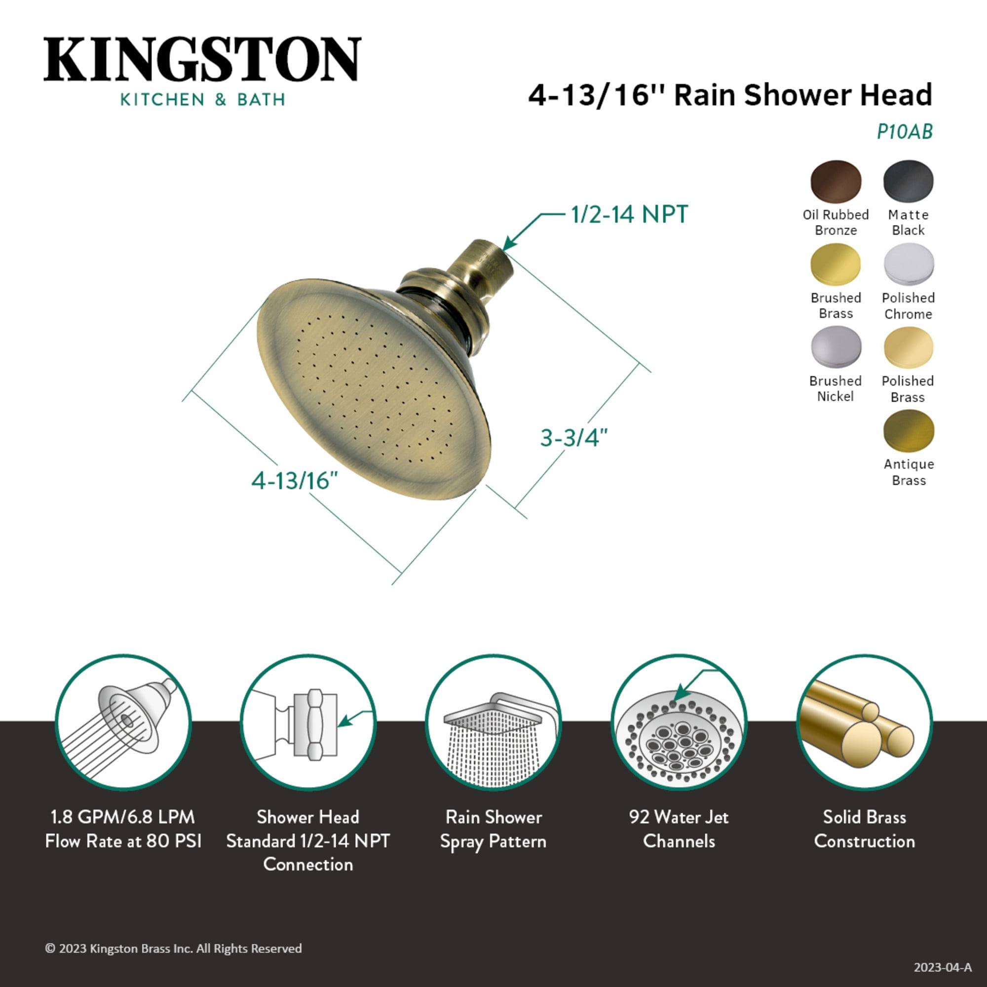 Kingston Brass P10ORB Victorian 4-3/4-Inch Round Raindrop Brass Shower Head in Oil Rubbed Bronze