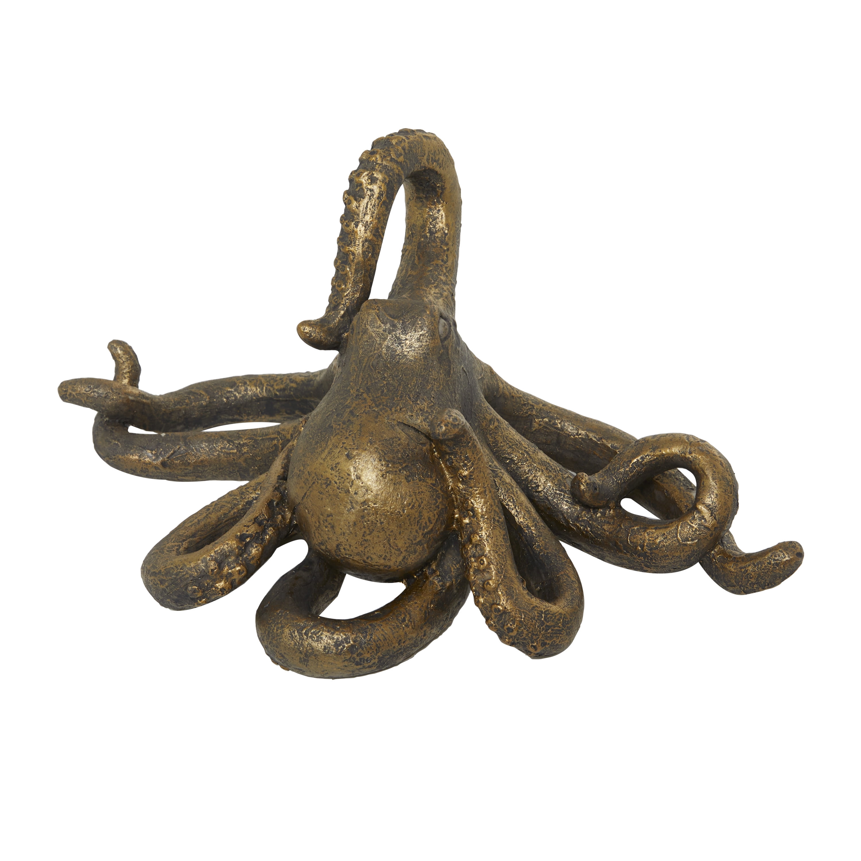 11" x 5" Black Polystone Octopus Sculpture with Long Tentacles and Suctions Detailing, by DecMode