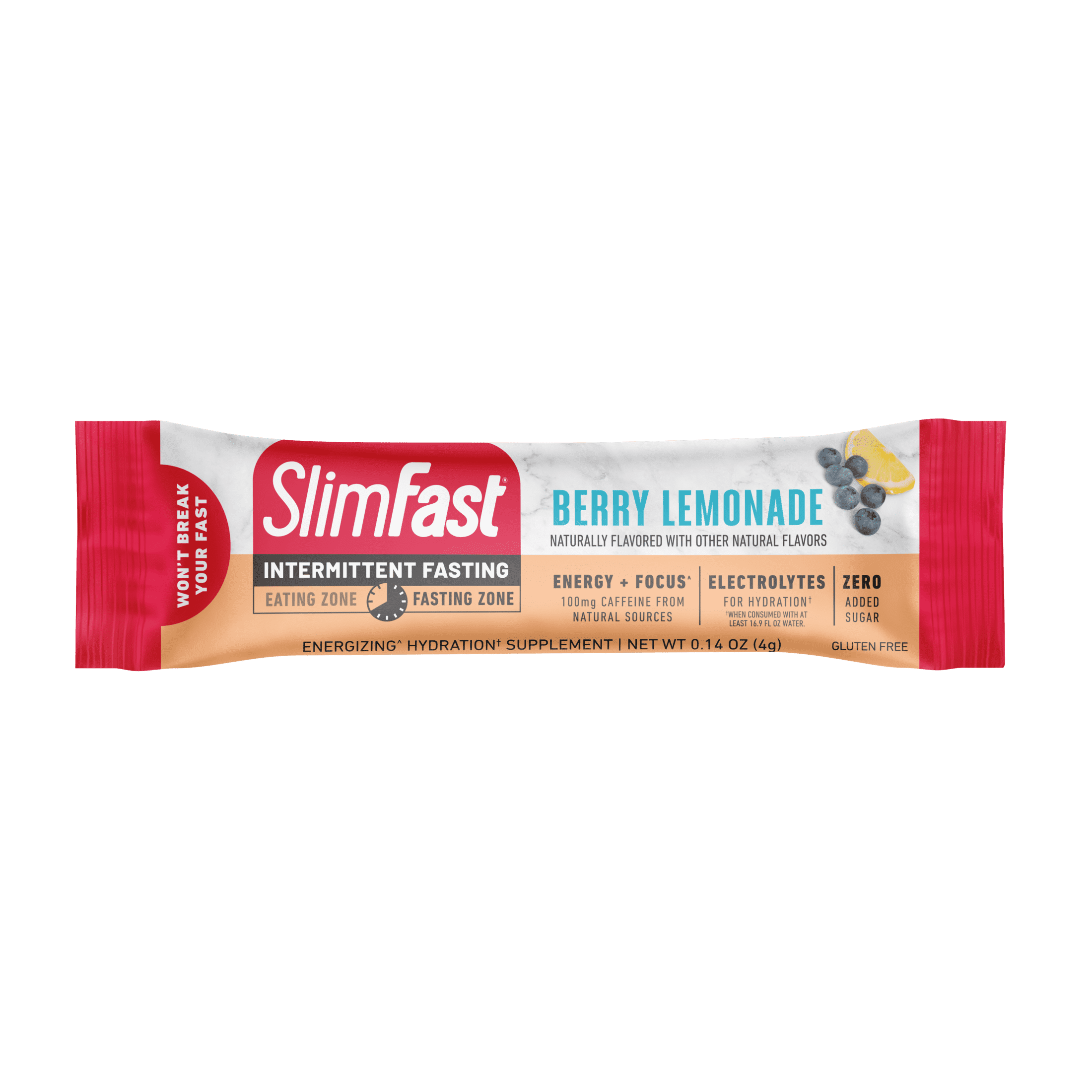 SlimFast, Intermittent Fasting Energizing Hydration Drink Mix, Berry Lemonade, 12 Servings