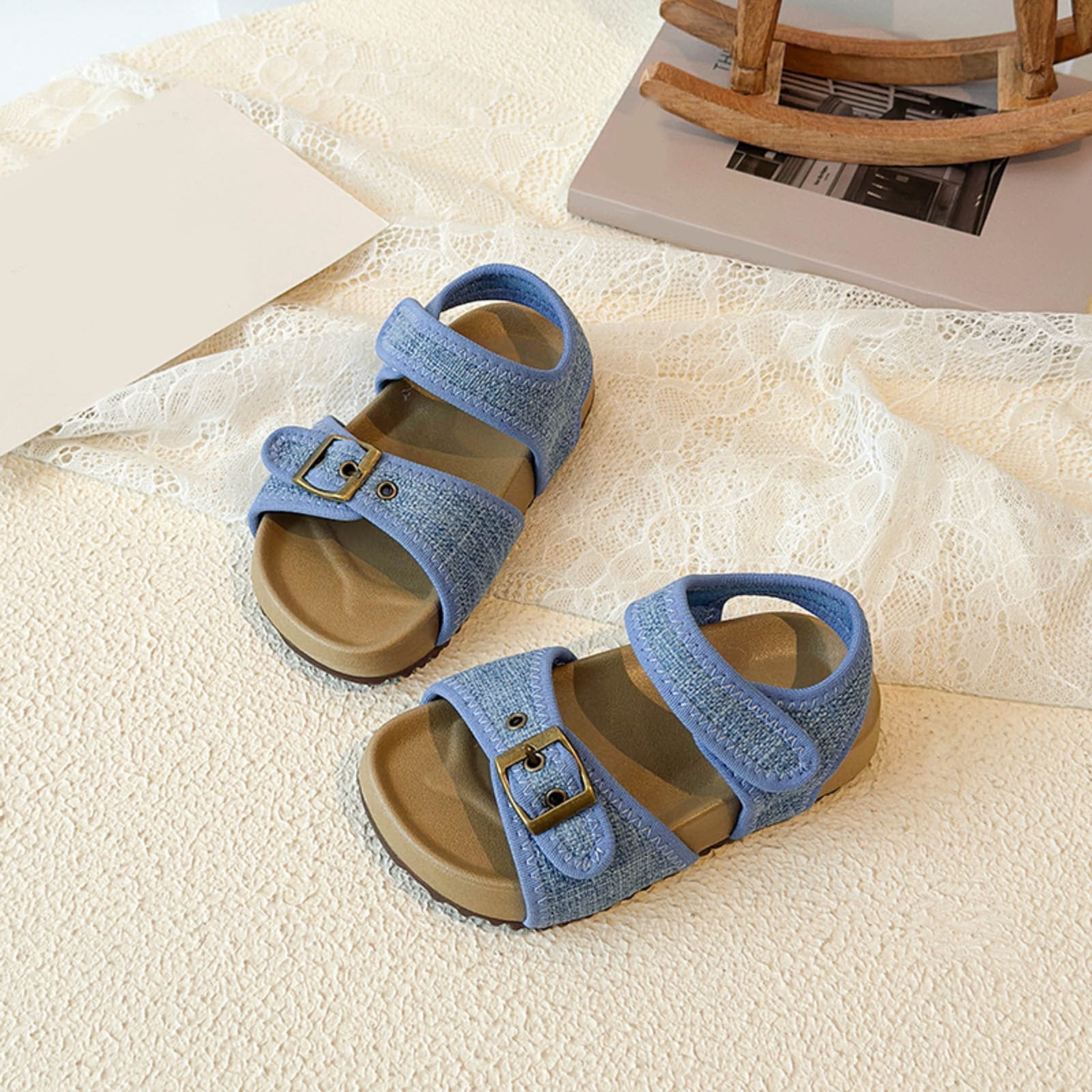 enyan Girls Summer Sandals Outdoor Beach Anti-Slip Rubber Soft Sole Newborn Toddler First Walker Shoes Baby Girl Sandals,Blue,Size 11.5