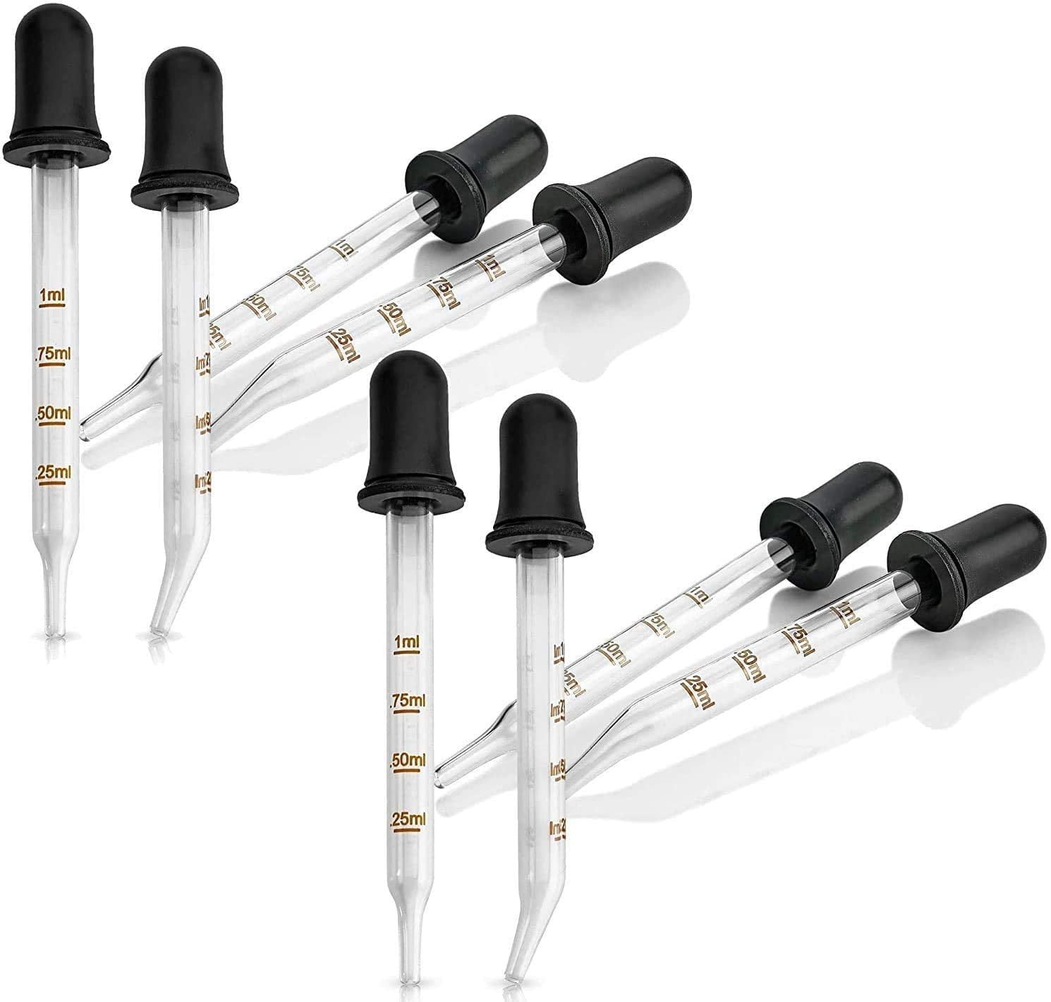 Eye Dropper 8Pack, Bent & Straight Tip Calibrated Glass Medicine