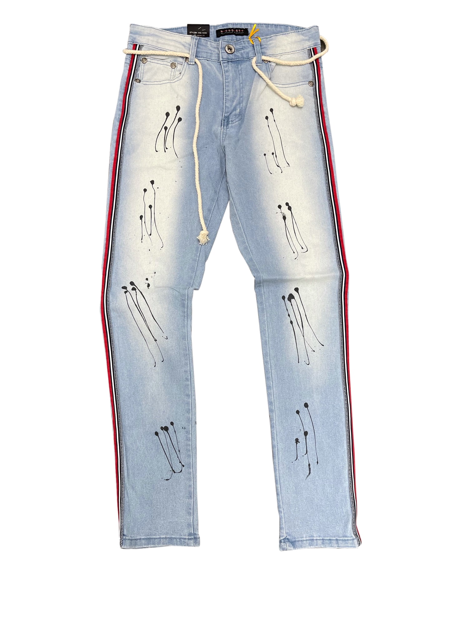 Tomat Adskillelse kranium Men's M. Society Ice Blue Jeans with Black/Red Side Strip - 32x32 -  Walmart.com