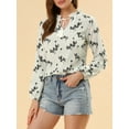 thumbnail image 5 of INSPIRE CHIC Women's Floral Print Bow Tie Ruffle Neck Long Sleeve Blouse Top S White, 5 of 6