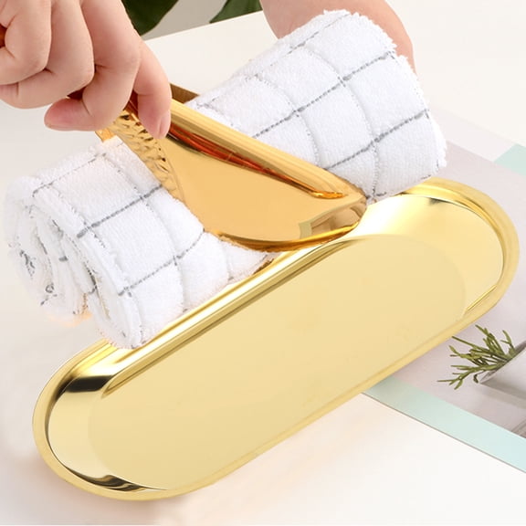 Yajisi Stainless Steel Nordic Oval Towel Tray Storage Tray Perfect for Snack Cosmetics Jewelry Gold 9.1x4.1 inches / 23.1x10.3 cm Luxury Decorative Serving Plate for Home Kitchen Bathroom