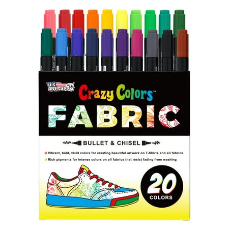 Kids Dual Art (Crazy Colors Dual Tip Fabric & T-Shirt Marker 20 Color Set - Bullet & Chisel Tips - Child Safe - Create Art on)
