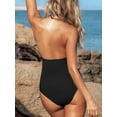 thumbnail image 2 of Gold Contrast-Stitching Scalloped Halter One Piece Swimsuit, Size S, 2 of 5
